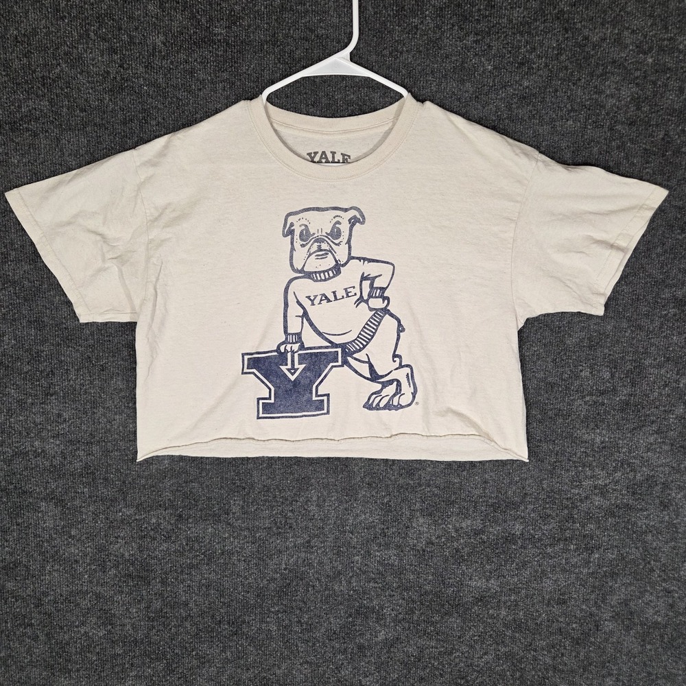 Yale Bulldogs Cropped T Shirt Womens Large White Graphic College Mascot Tee Y2K